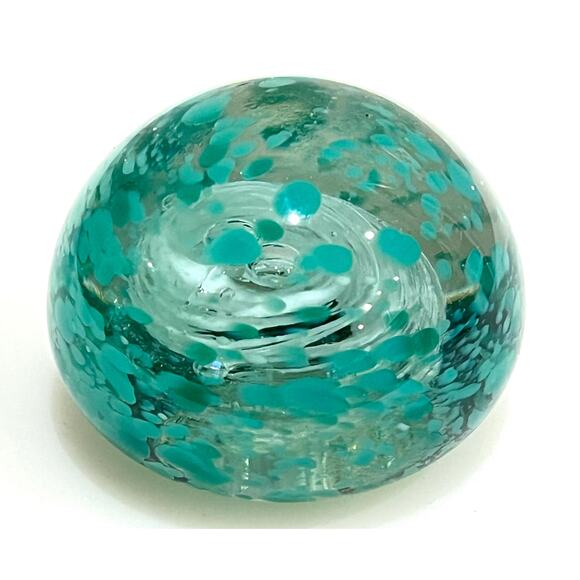 Vintage G RED Mark Murano Style Art Glass Clear & Turquoise Teal PAPERWEIGHT 3" - Picture 6 of 7